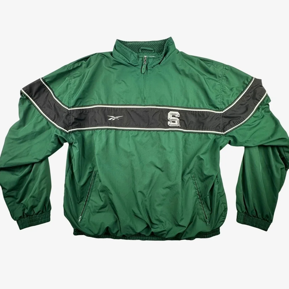 VTG Michigan State Spartans Mens L 1/4 Zip Windbreaker Jacket Reebok Y2K 90s MSU